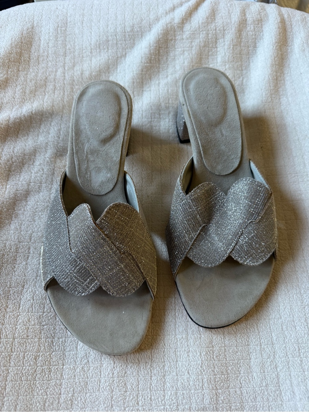 Silver Sparkle Slide Sandals Low Block Heel | Evening & Special Occasion - Picture 2 of 9